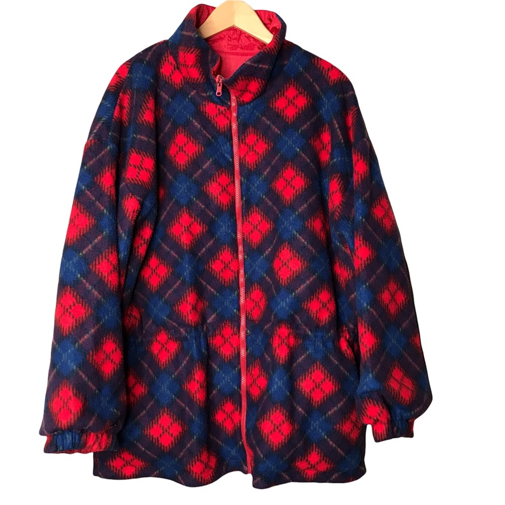 Weather Spirits Vintage Plaid Fleece Reversible Coat Jacket Windbreaker …